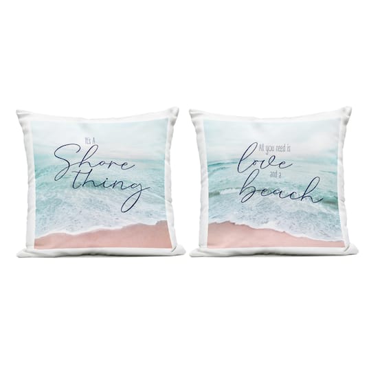 Stupell Industries 18" x 18" Love and a Beach Coastal Phrases Printed Outdoor Throw Pillow Set